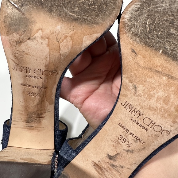 Jimmy Choo [ Women‎ 39.5 ] Denim Blue Studded Strappy Ankle Strap Heels - Picture 12 of 14